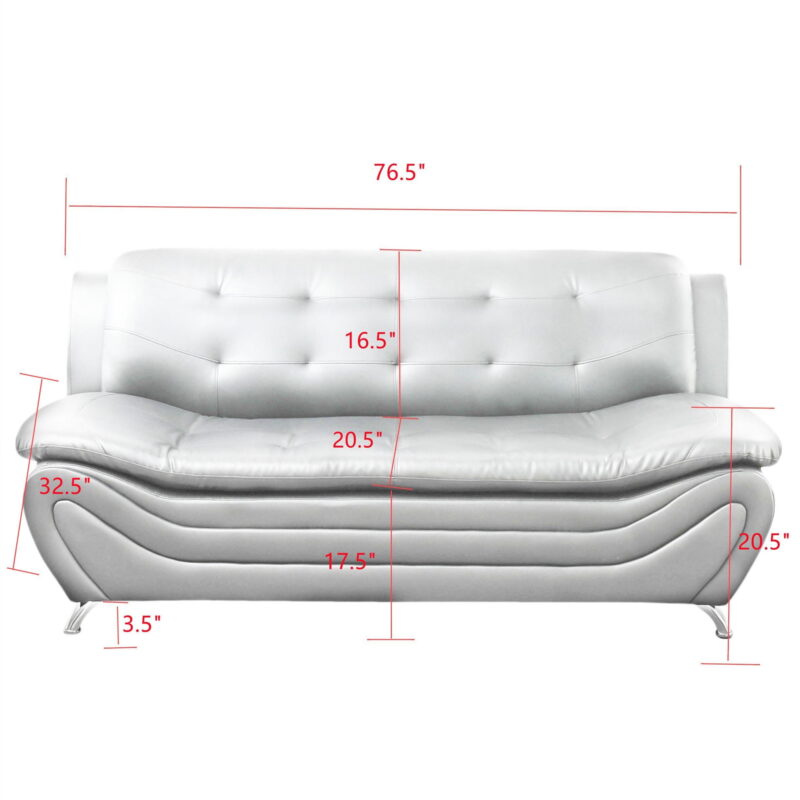 Aukfa 3 Piece Sofa Set - 76.5" Upholstered 3 Seat Sofa Couch for Living Room, Leather, Black&White - Image 5