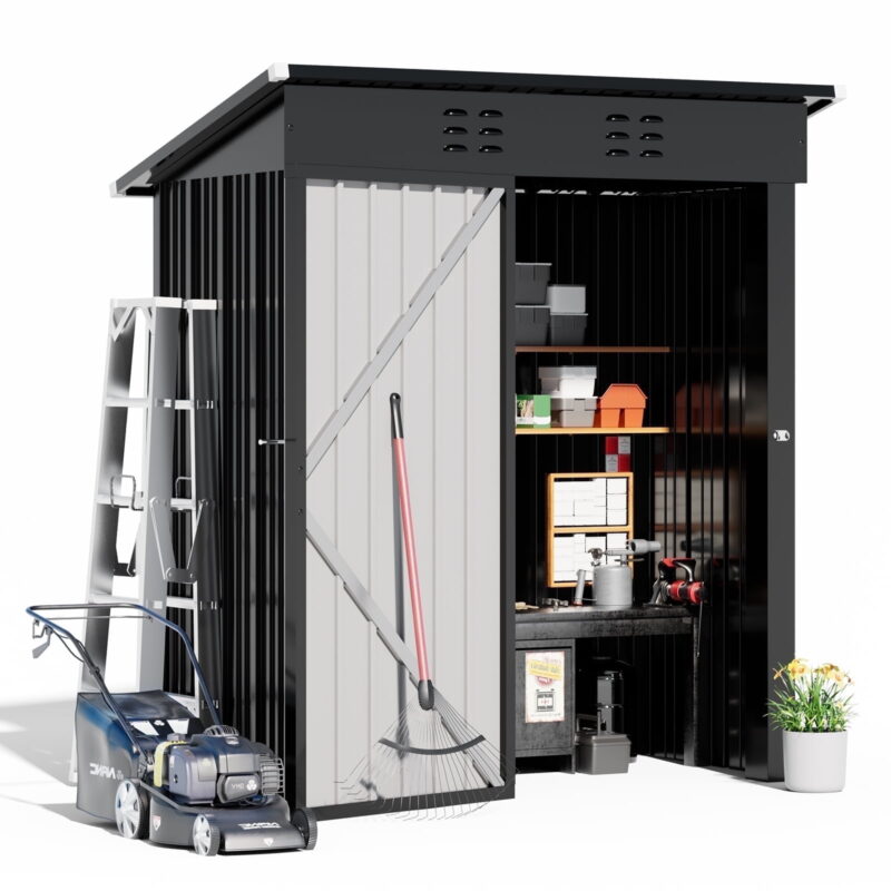 COMHOMA Outdoor Storage Shed 5 x 3 FT Shed with Lockable Door Steel Garden Shed with Air Vent,Gray - Image 5