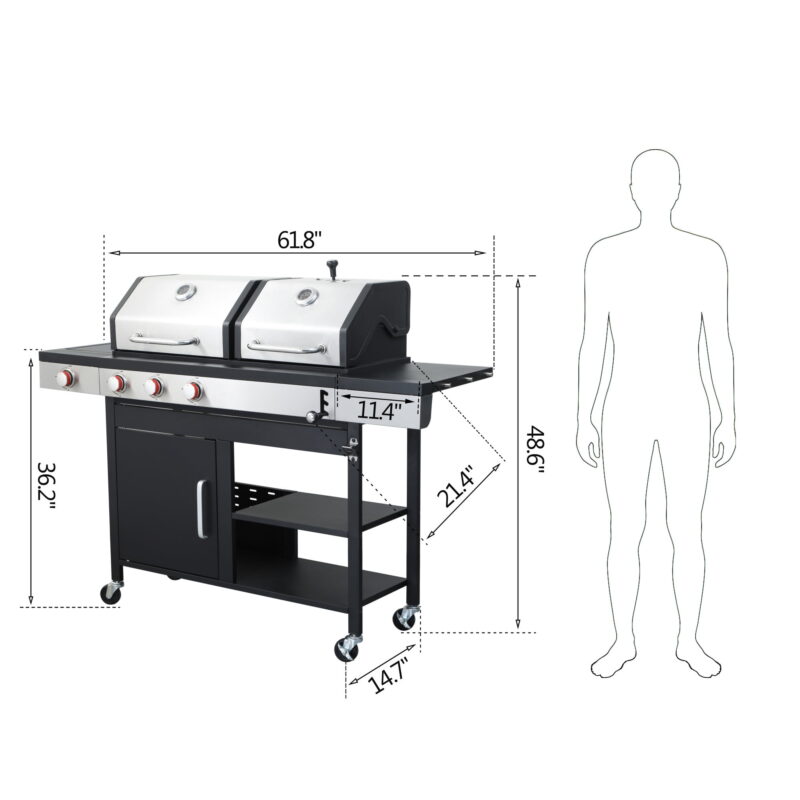 Miniyam 3-Burner Multi-function Propane Gas BBQ Grill with Side Burner for Outdoor Cooking, 37230BTU Output, Stainless Steel - Image 3