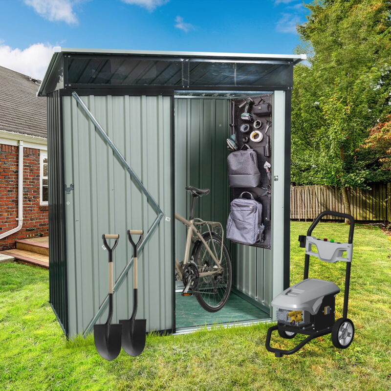Outdoor Storage Sheds with Door 5FTx3FT Pent Roof Metal Garden Tool Storage for Backyard - Image 2