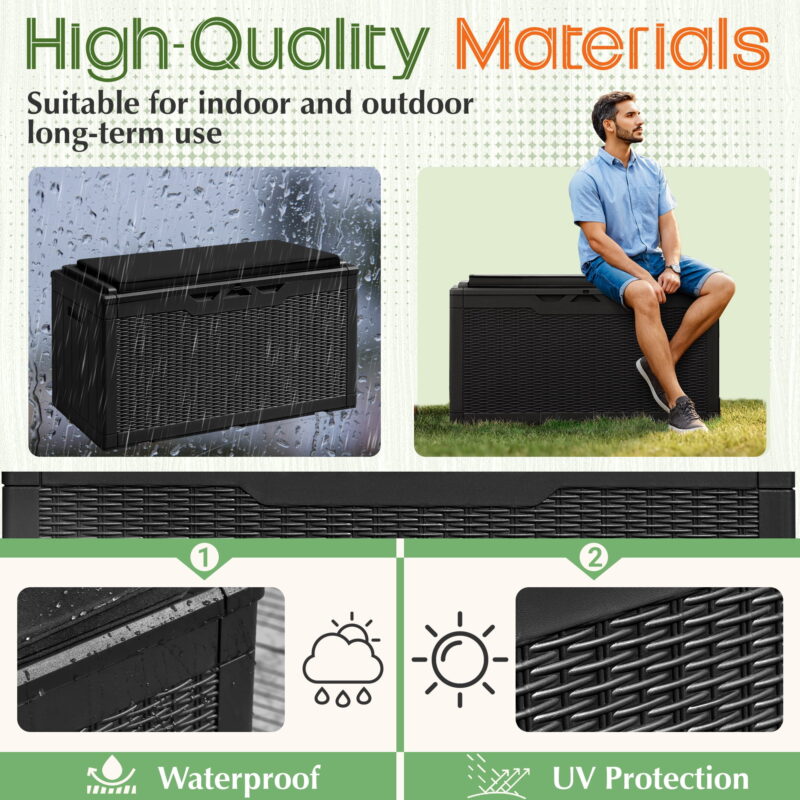 Vineego Classic Outdoor 100 Gallon Resin Deck Box with Cushions, Lockable Storage Container, Black - Image 3