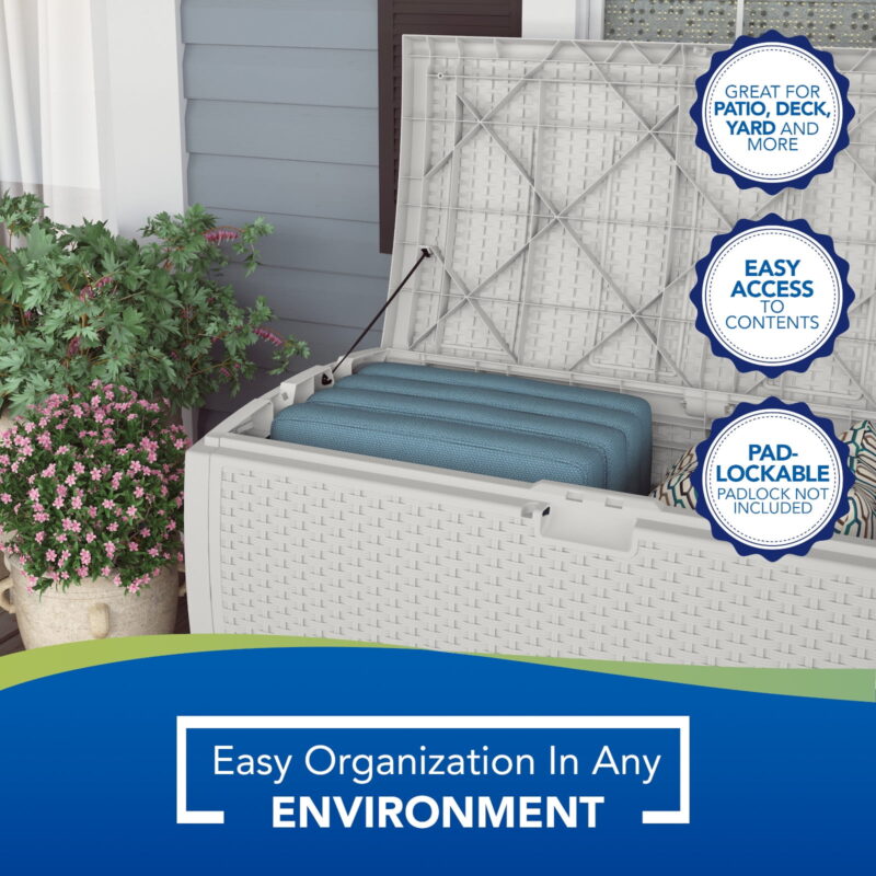 Suncast 99-Gal. Weather-Resistant Resin Outdoor Deck Storage Box and Bench, White - Image 6
