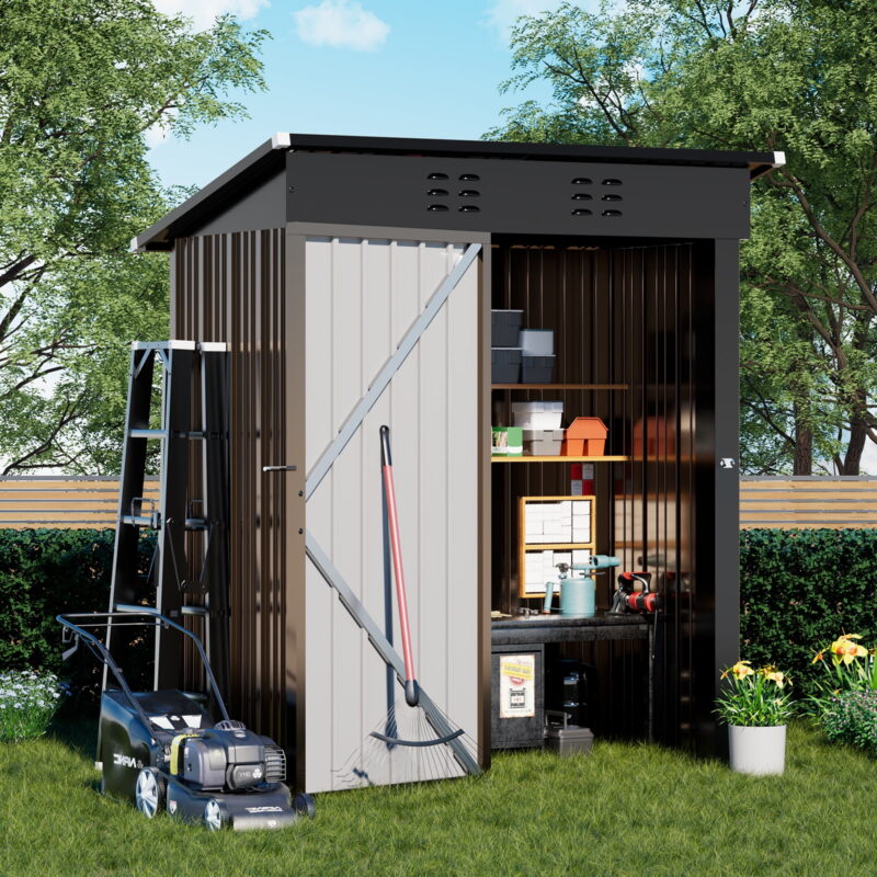 COMHOMA Metal Shed 5 x 3 ft. Outdoor Storage Shed with Lockable Door and Air Vent Metal Garden Shed,Brown - Image 7