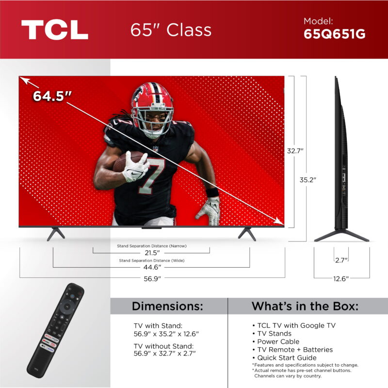 TCL 65” Class Q6 (65Q651G) 4K UHD HDR QLED Smart TV with Google TV (NEW 2024) - Image 3