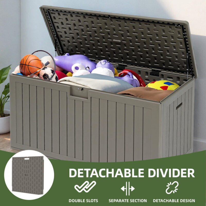 Uforic 180 Gallon Extra Large Outdoor Deck Box, Double-Wall Resin Storage Box with Flexible Divider, Lockable,‎Weatherproof,Light Brown - Image 4