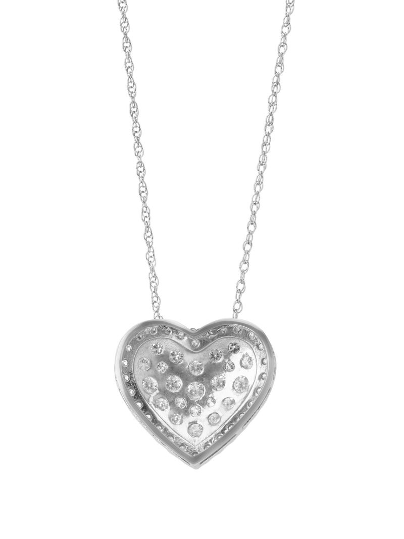 Created White Sapphire Sterling Silver Heart Halo Women's Necklace - Image 3