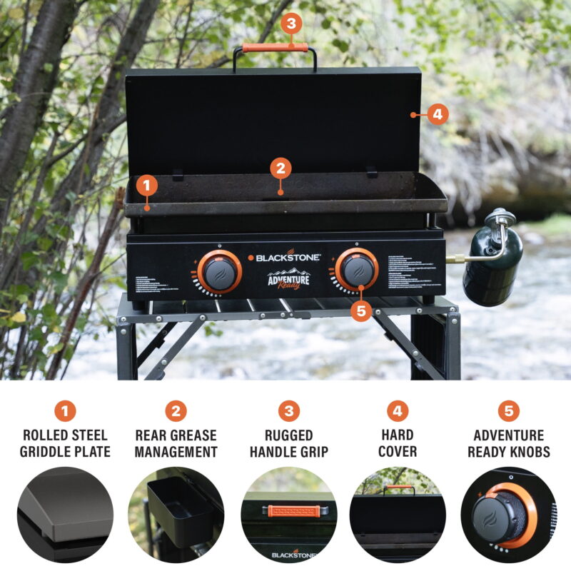 Blackstone Adventure Ready 2-Burner 22" Propane Griddle with Hard Cover in Black - Image 6