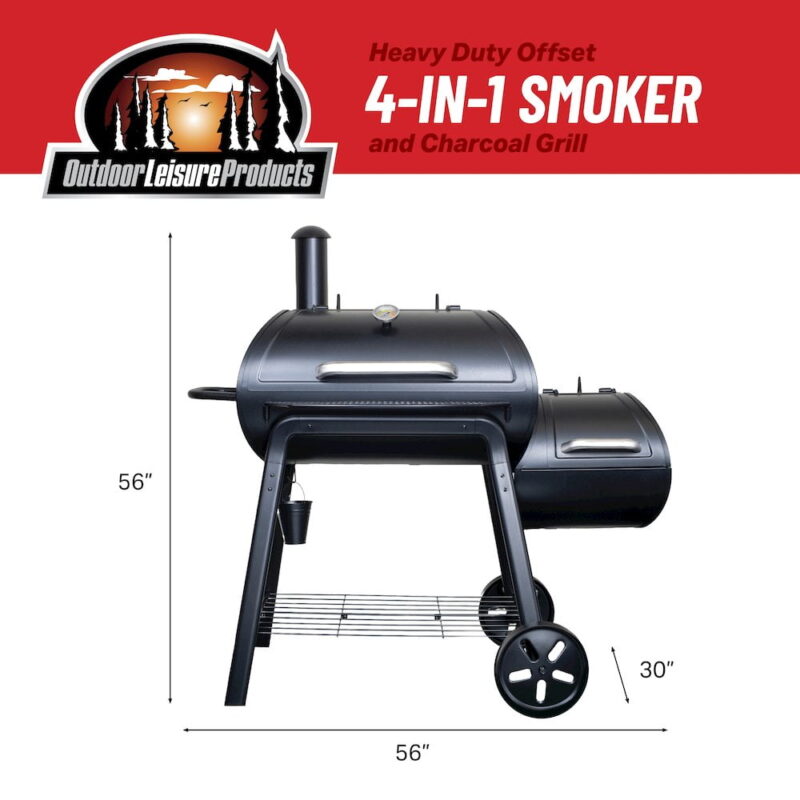 Outdoor Leisure Products Heavy Duty Offset Charcoal Smoker Grill - Image 2