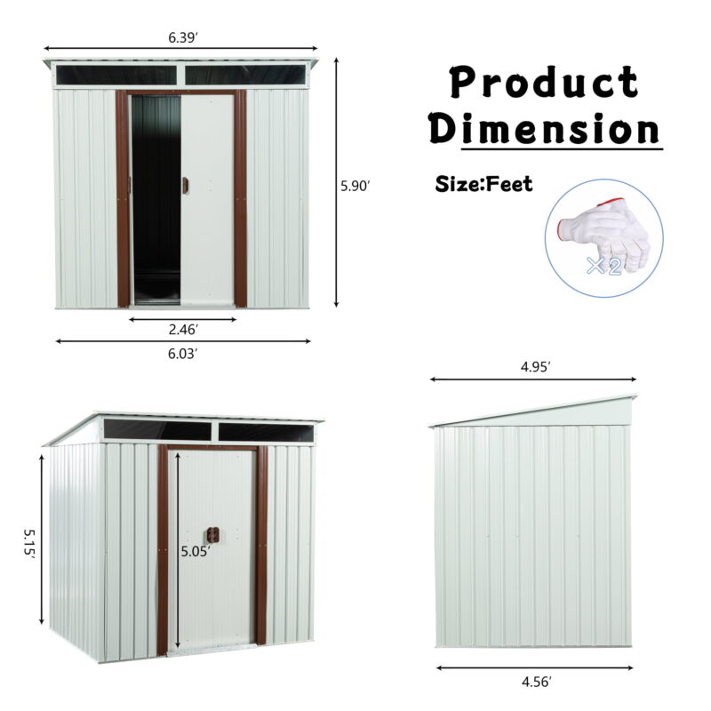 DEALTOPS Outdoor storage sheds 6FTx5FT Pent roof with Double Lockable Doors for Backyard Patio Lawn - White - Image 4