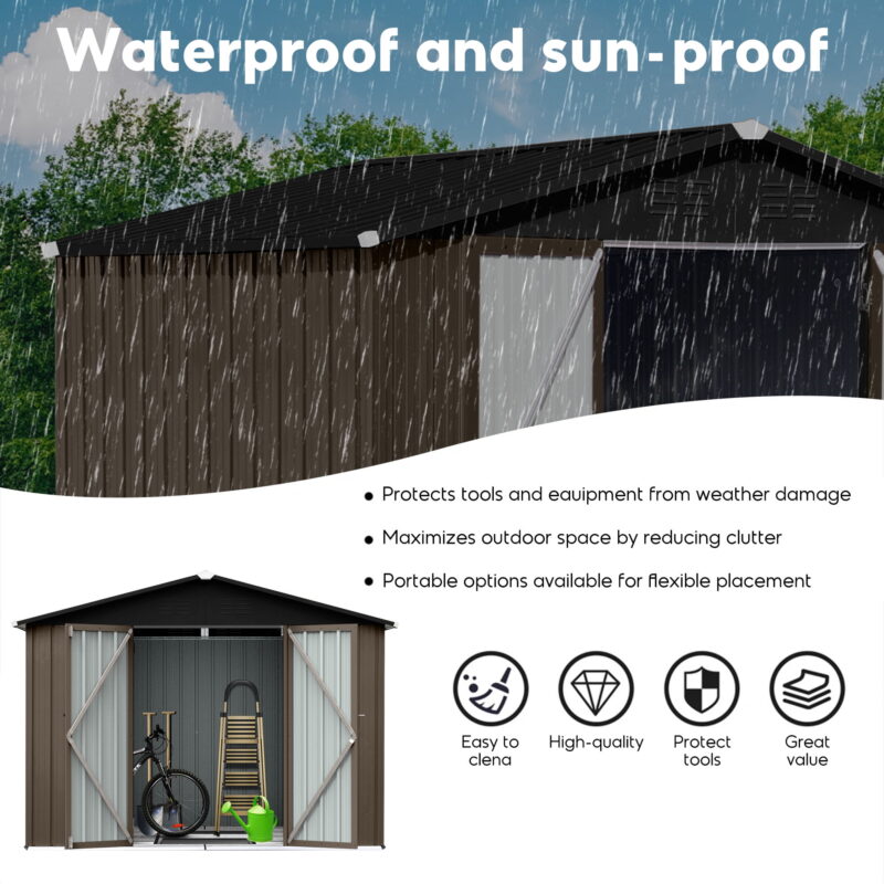 Aukfa 8FT x 6FT Outdoor Storage Shed, Metal Garden Shed with Vents, Tool Shed with Door and Padlock for Backyards, Patio Lawns, Brown - Image 5