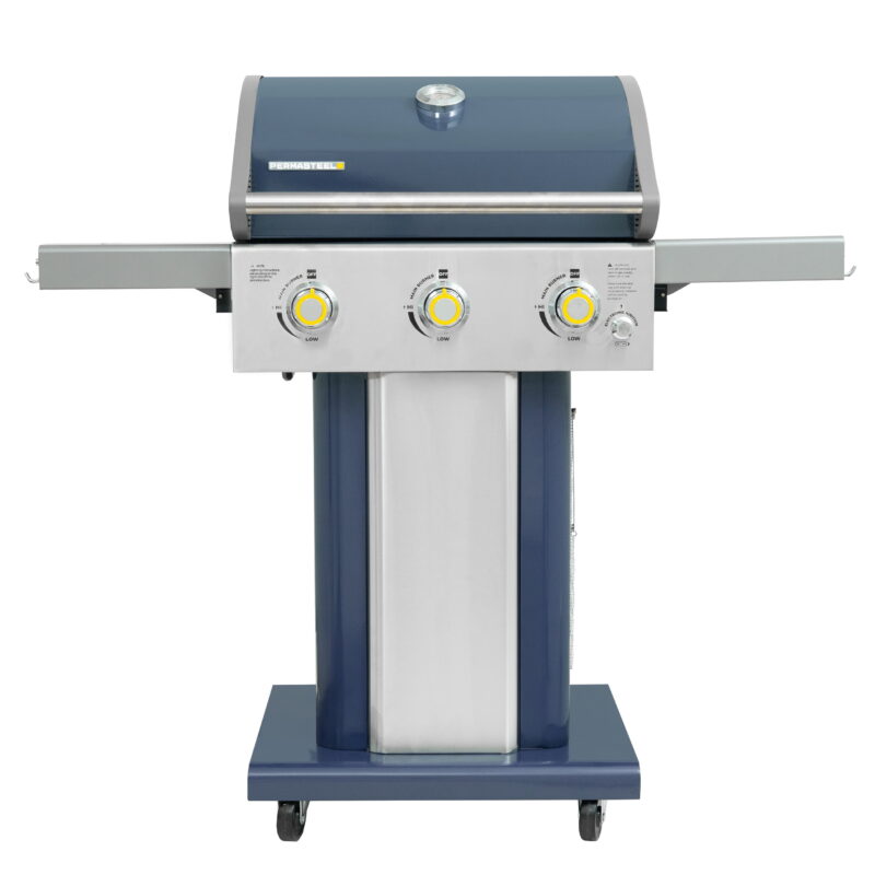 Permasteel 3-Burner Gas Grill, Compact Propane Grill, Outdoor BBQ, Foldable Side Tables, Azure Blue - Image 7