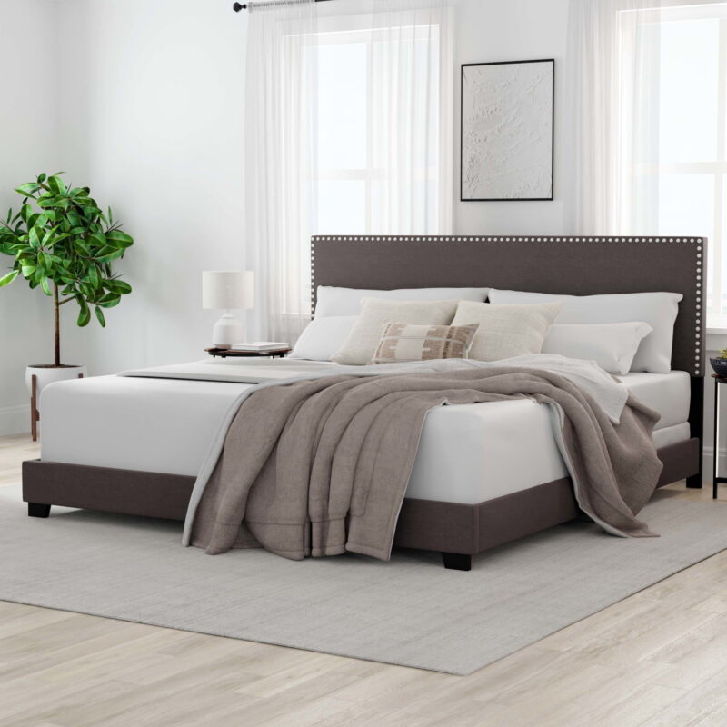 Willow Nailhead Trim Upholstered King Bed, Charcoal - Image 5