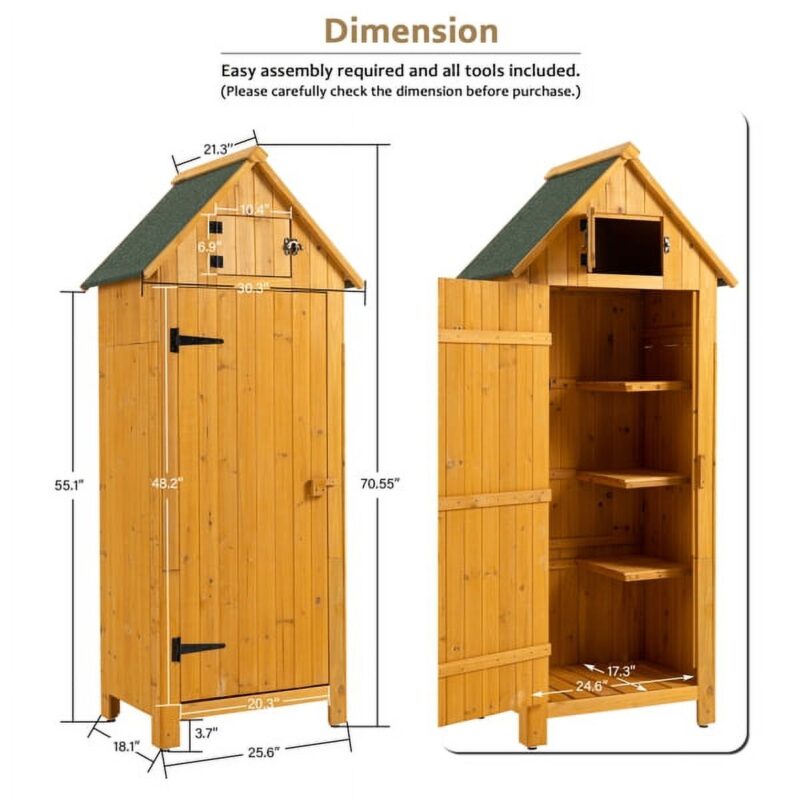 Outdoor Tool Storage Cabinet, Wooden Fir Garden Shed with Single Storage Door - Image 2