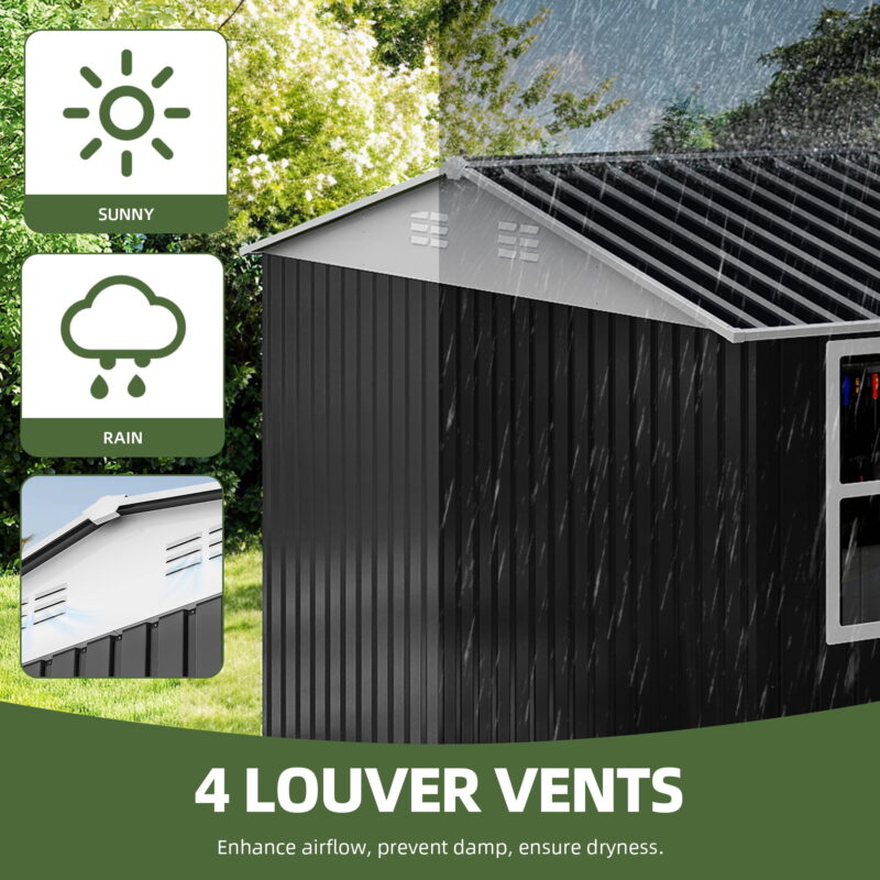 Uforic 10x10ft Storage Shed with Windows, Lockable Doors & Sloped Roof,Large Gray Metal Garden Shed for Patio,Backyard,Garage,and Lawn - Image 4