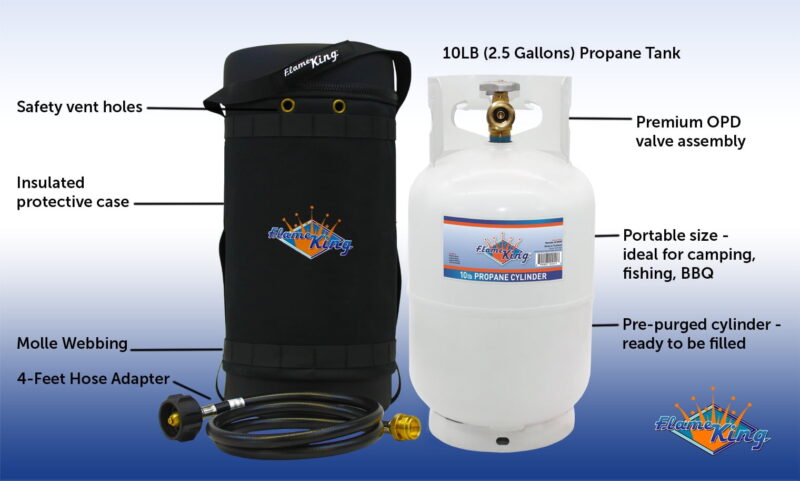 Flame King Gas Hauler Kit - Insulated Protective Carry Case, 10LB Propane Tank and Adapter Hose for Camping and Outdoor Adventures GH10-RBH-10LB - Image 4