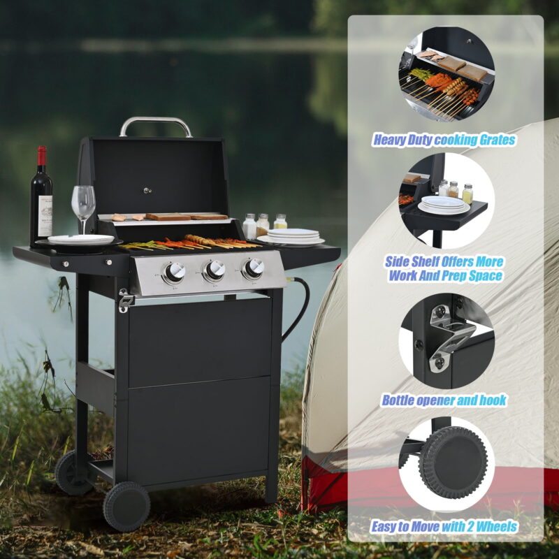 Miniyam 3 Burner Barbecue Grill, 26,000 BTU, Stainless Steel Gas Propane Grill, for BBQ - Image 5