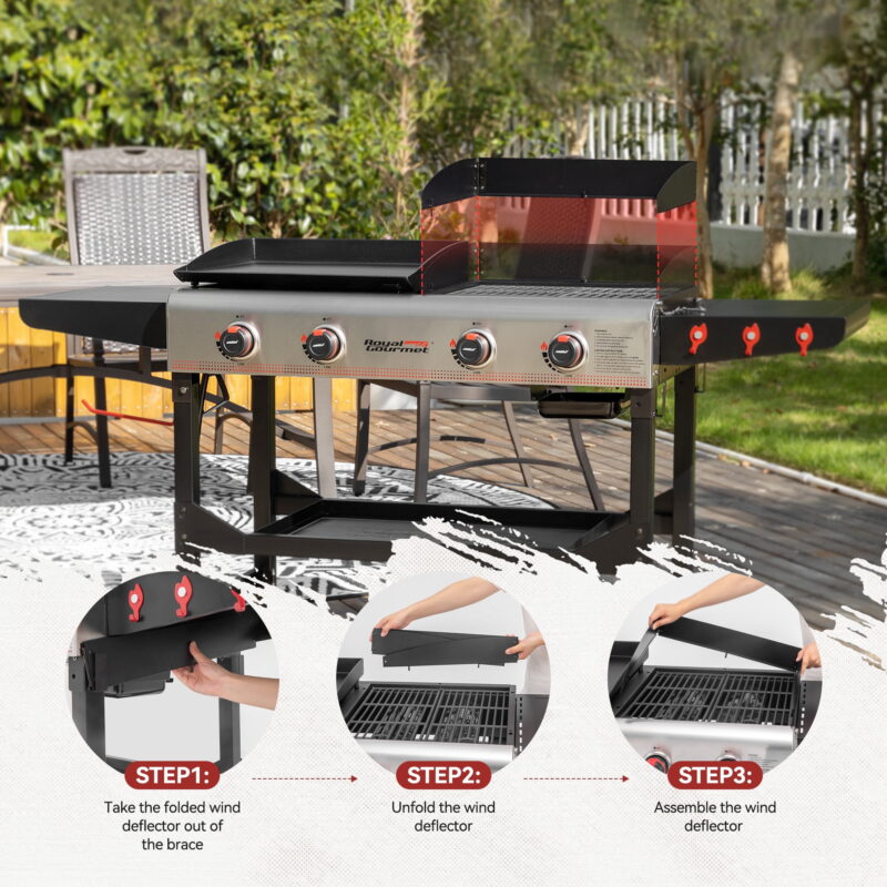 Royal Gourmet GD403 4-Burner Portable Flat Top Gas Grill and Griddle Combo Grill with Folding Legs - Image 4