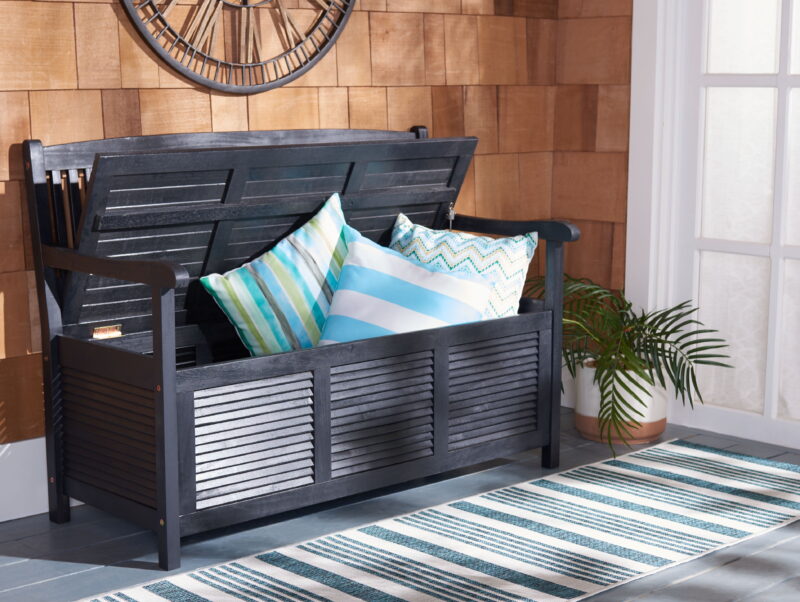 SAFAVIEH Brisbane Transitional Outdoor Patio Storage Bench, Black - Image 4