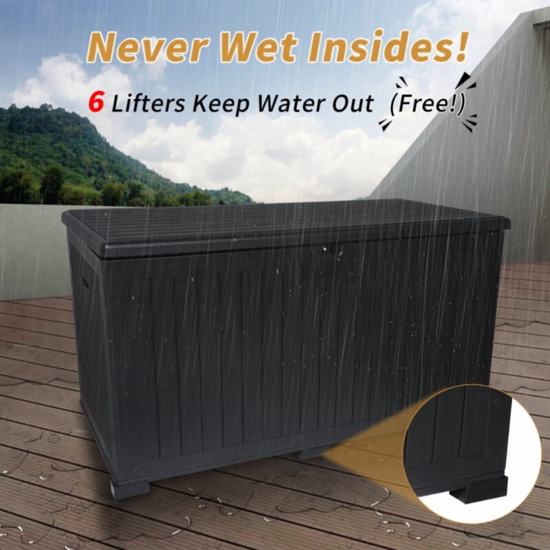 230 Gallon Extra Deck Box Lockable Resin Outdoor Storage Box Waterproof Outdoor Container for Patio Furniture Cushions, Pool,Black - Image 7