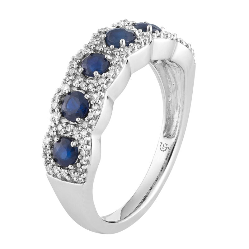 10k White Gold Sapphire & 1/4 Carat T.W. Diamond 6-Stone Ring - Image 2