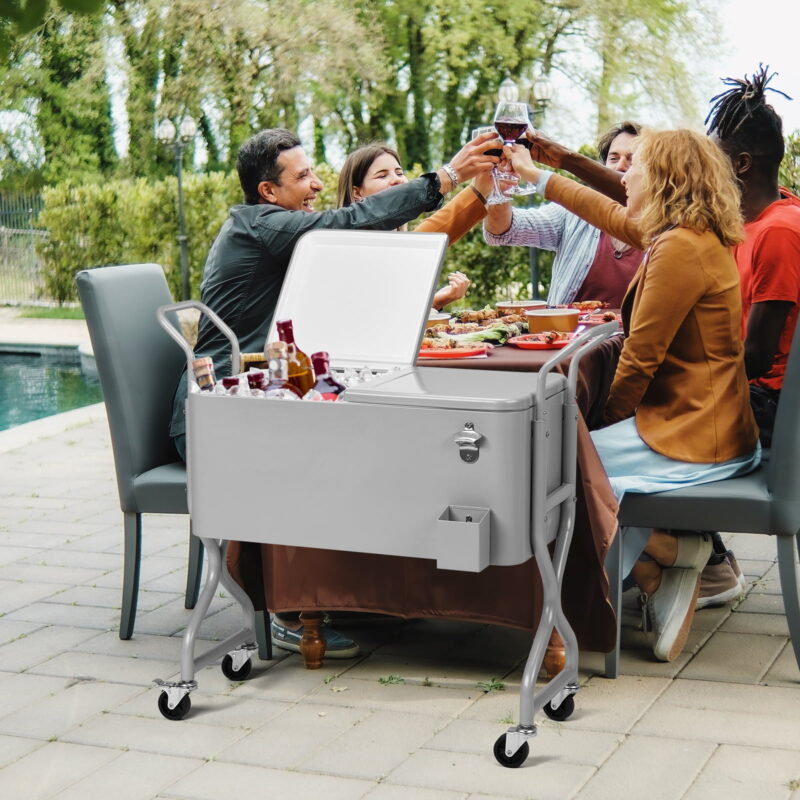 80-Quart Outdoor Beverage Rolling Cooler for Backyard Deck Patio with Wheels - Image 6