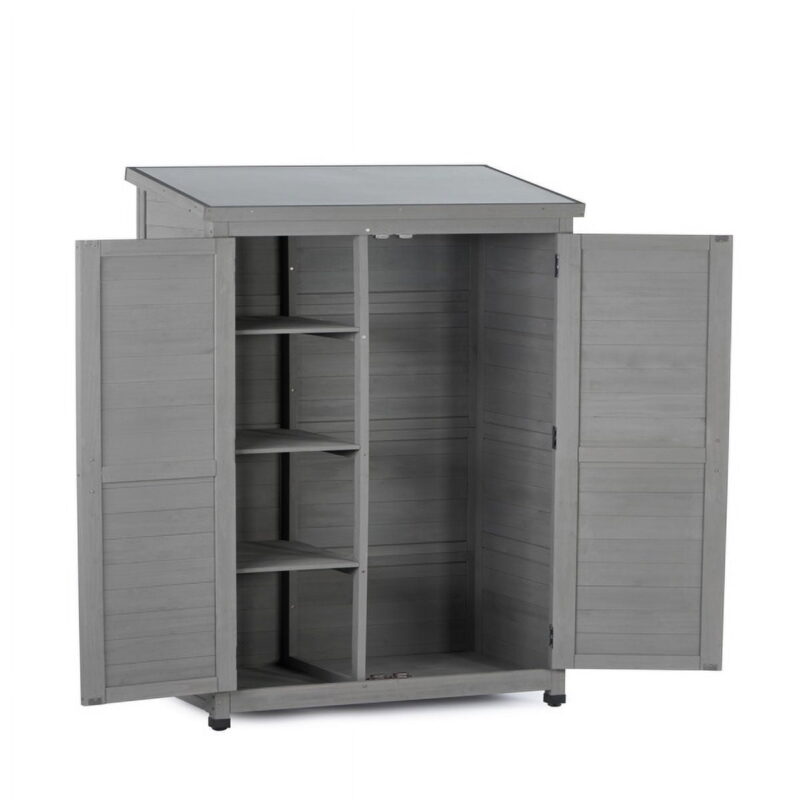 Outdoor Storage Cabinet and Metal Top,Garden Storage Shed,Outdoor 68 Inches Wood Tall Shed for Yard and Patio - Image 7