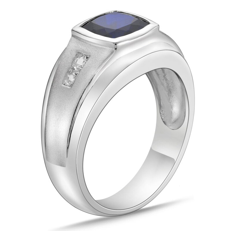 Brilliance Fine Jewelry 925 Sterling Silver Lab Created Sapphire with Created White Sapphire accent Men\'s Ring - Image 2