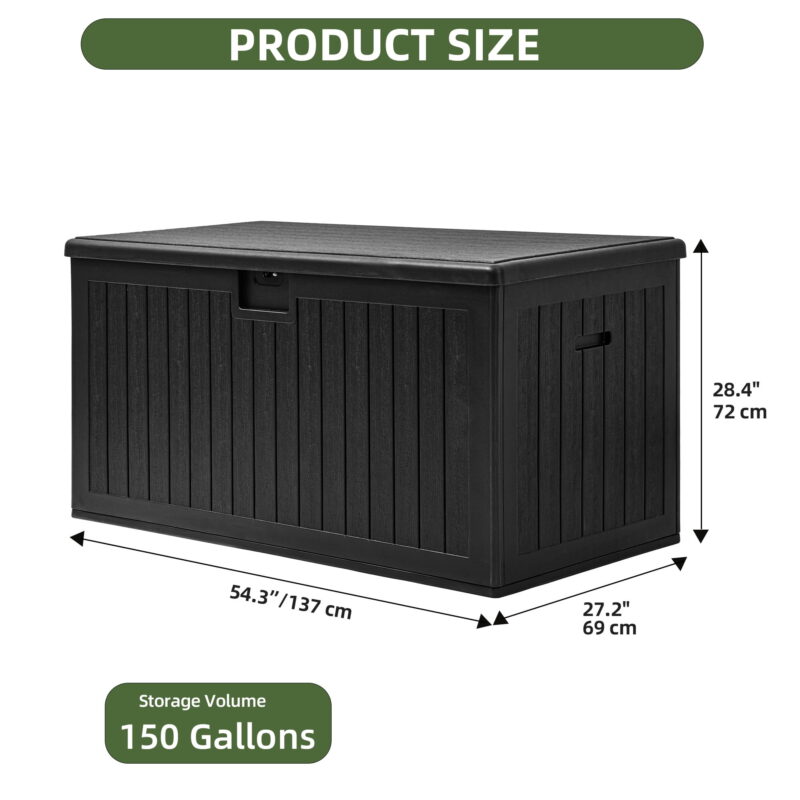 Uforic 150 Gallon Large Outdoor Deck Box, Double-Wall Resin Storage Box with Side Handles, Waterproof & Lockable,Black - Image 3