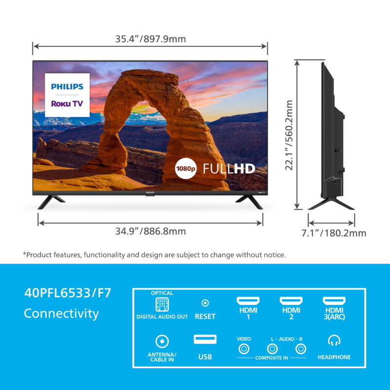 Philips 40" Class FHD (1080p) Roku Smart LED TV (40PFL6533/F7) (New) - Image 4