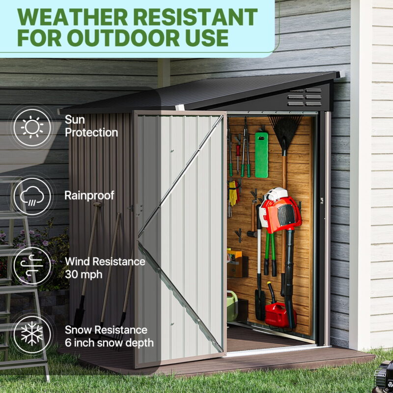 BaPiPro 6 x 4 ft Lean to Storage Shed, Outdoor Metal Storage Cabinet with Vent for Patio, Brown - Image 6