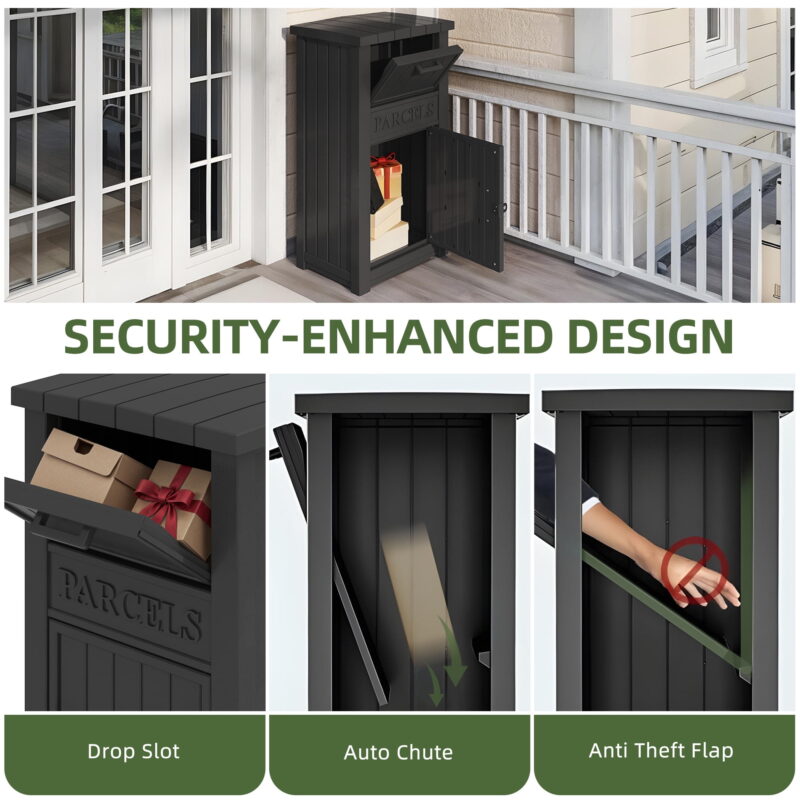 Uforic Outdoor Resin Package Delivery Storage Box with Lockable Secure,Package Delivery Box for Porch or Curbside, Lockable, Black - Image 5