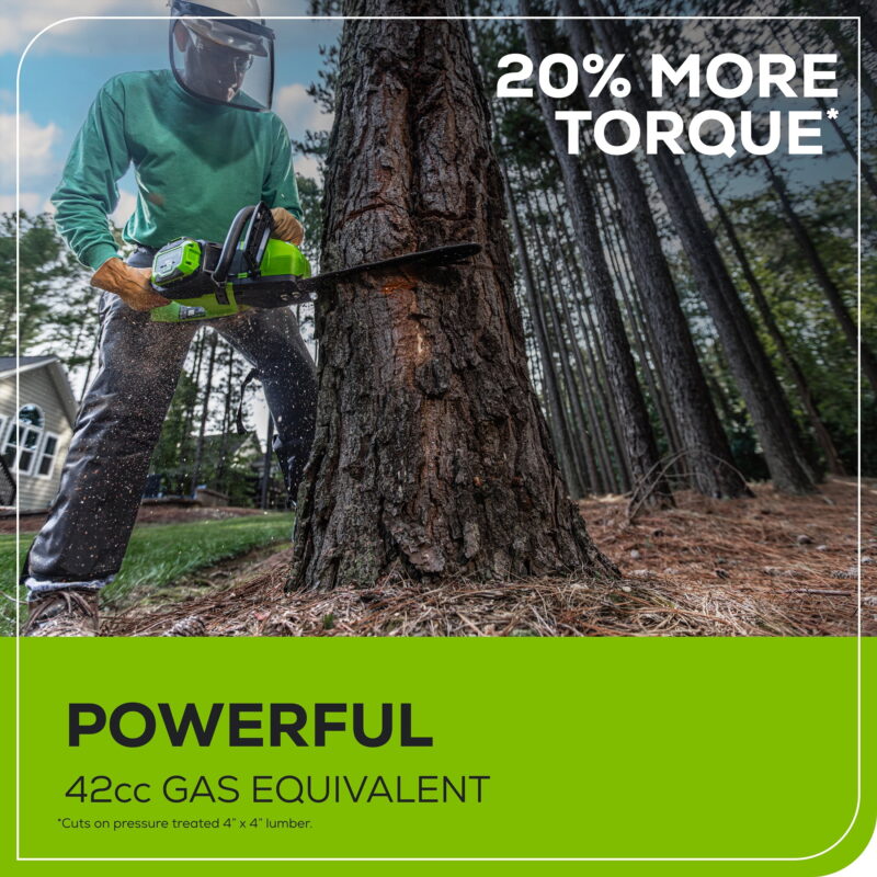 Greenworks 60V 18" 2.0kW Brushless Chainsaw with 4.0 Ah Battery & 3 Amp Charger 2028502 - Image 5