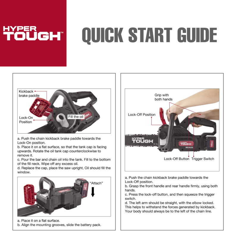 Hyper Tough 20V 4.0Ah Battery Powered 12in Brushless Chainsaw,  HT22-401-03-03 - Image 7