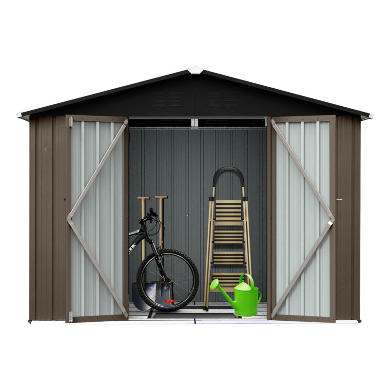 Aukfa 8FT x 6FT Outdoor Storage Shed, Metal Garden Shed with Vents, Tool Shed with Door and Padlock for Backyards, Patio Lawns, Brown - Image 7