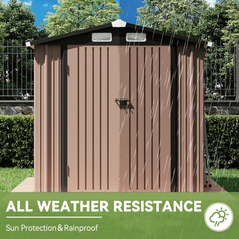 BaPiPro 6 x 4 ft Outdoor Metal Storage Shed with Included Base & Air Vents, Lockable, Brown - Image 7