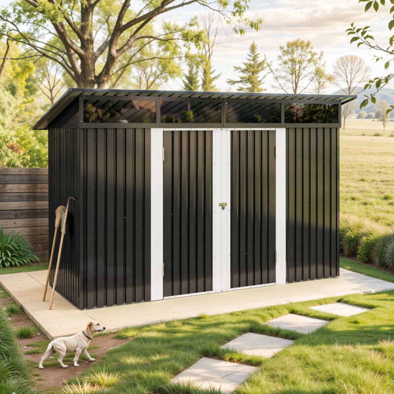 Uforic 9x4 FT Outdoor Storage Shed with Acrylic Windows, Secure Access Lock for Bike Garden Patio Dark Gray - Image 7