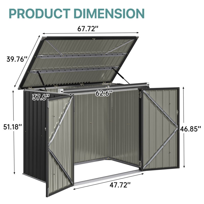 Bapipro 3.3’ x 5.6’ Storage Shed Outdoor Metal Garbage Can Shed with Lockable Doors and Easy Lift Hinges, Black - Image 4