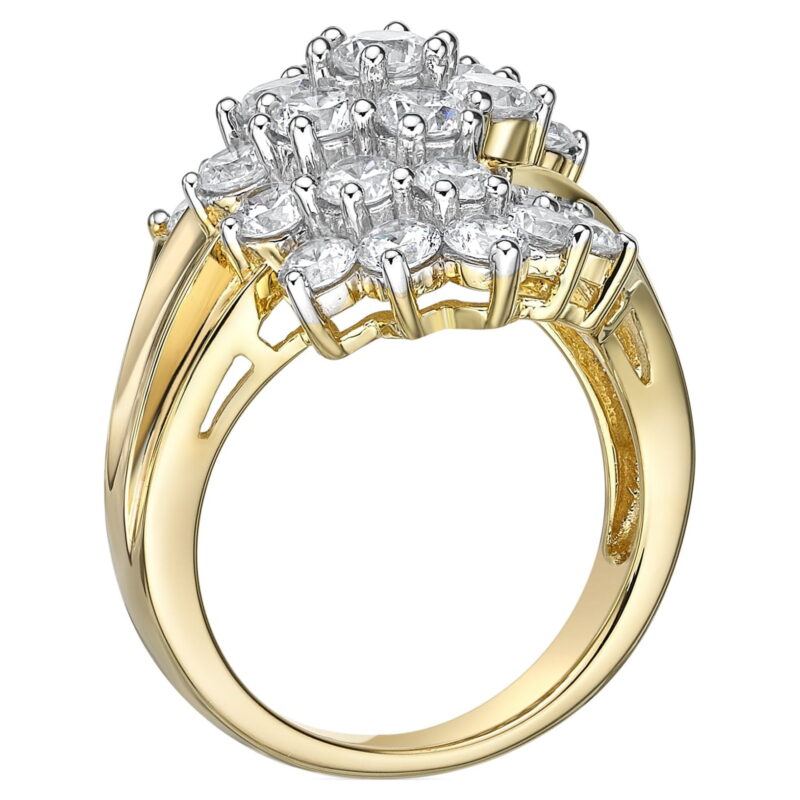 Jay Heart Designs 925 Sterling Silver with 14K Yellow Gold Plating Simulated White Diamond Cocktail Ring - Image 2