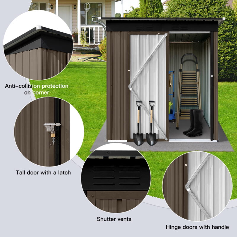 Aukfa Outdoor Storage Shed, 5 X 4 FT Metal Garden Shed, Waterproof Tool Shed for Backyard Patio, Brown - Image 7