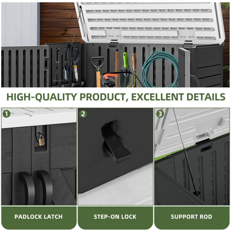Uforic Outdoor Horizontal Storage Shed with X-Shaped Lockable Door, 35 Cu Ft Weather Resistant Resin Tool Shed, Dark Gray - Image 4