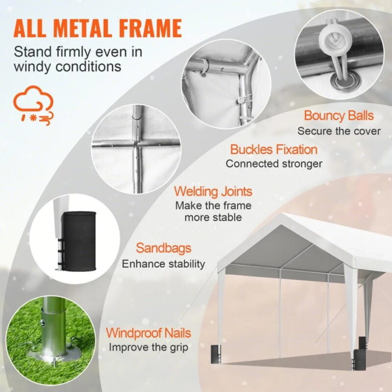 KFFKFF Carport Car Canopy Garage Shelter Tent 10x20ft with 8 poles for car boat - Image 4
