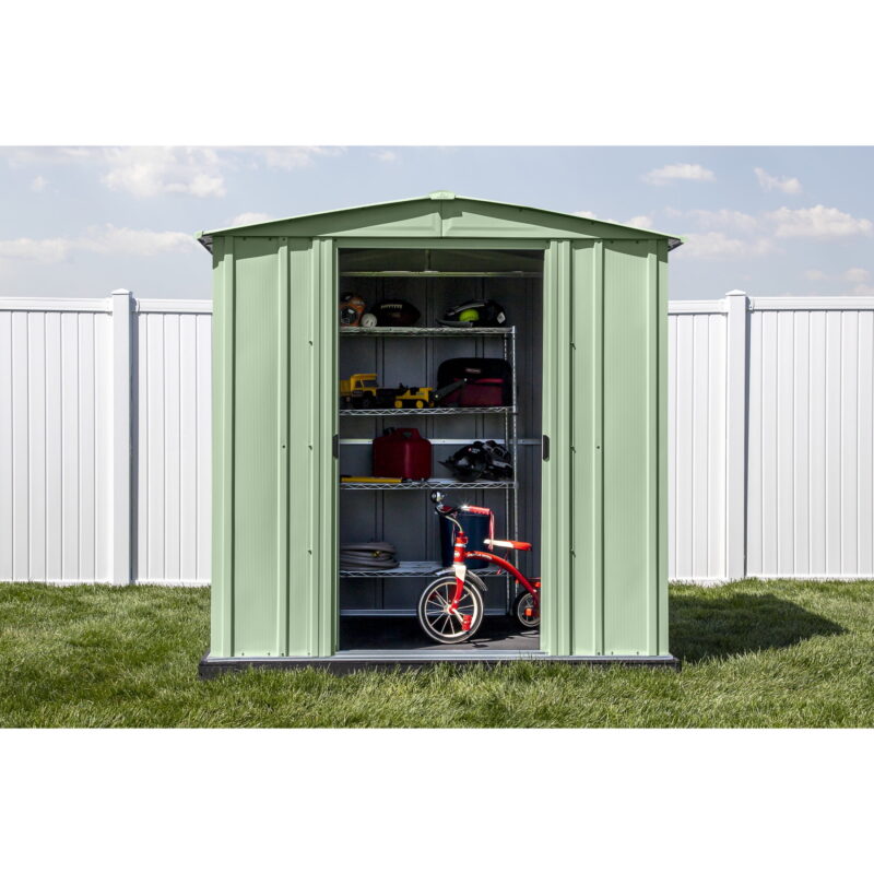 Arrow Classic Steel Storage Shed, 6x5, Sage Green - Image 3