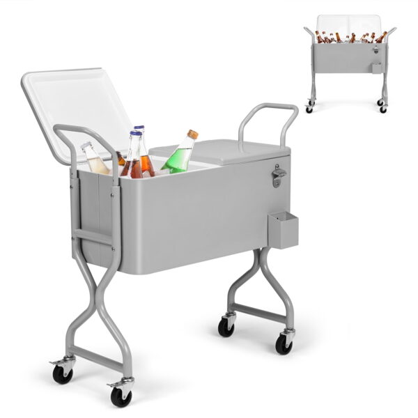 80-Quart Outdoor Beverage Rolling Cooler for Backyard Deck Patio with Wheels