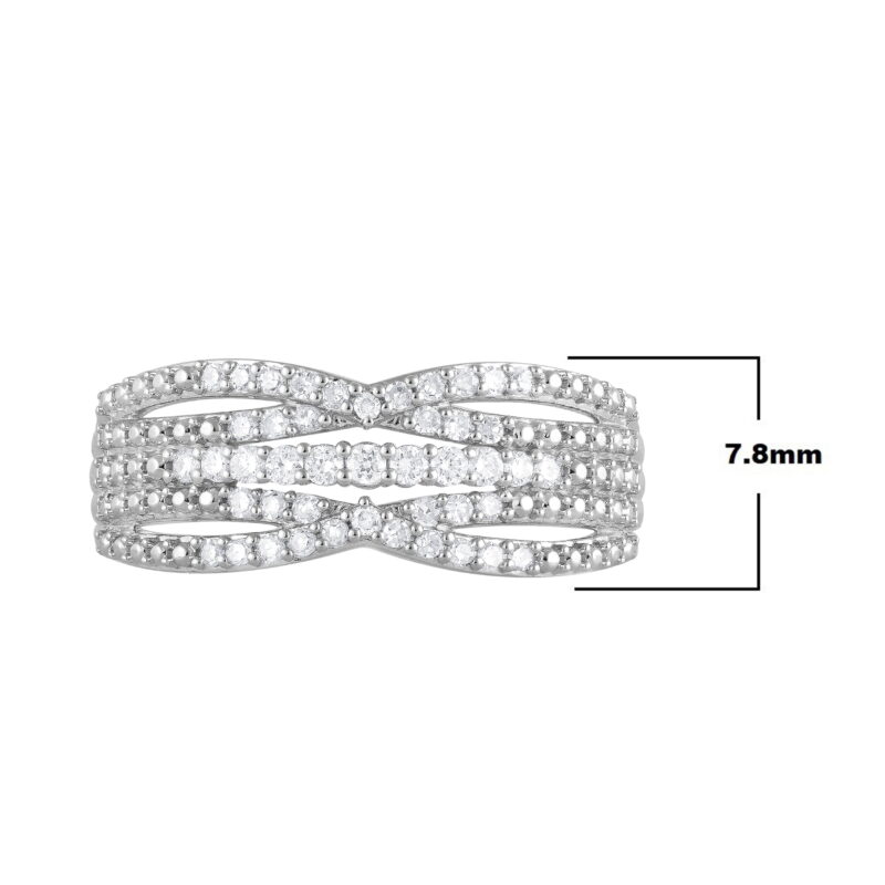 Unique Moments 1/3 Ct Round Cut Lab Grown Diamond Crossover Cocktail Ring in Sterling Silver (H-I, SI-I1) - Image 6