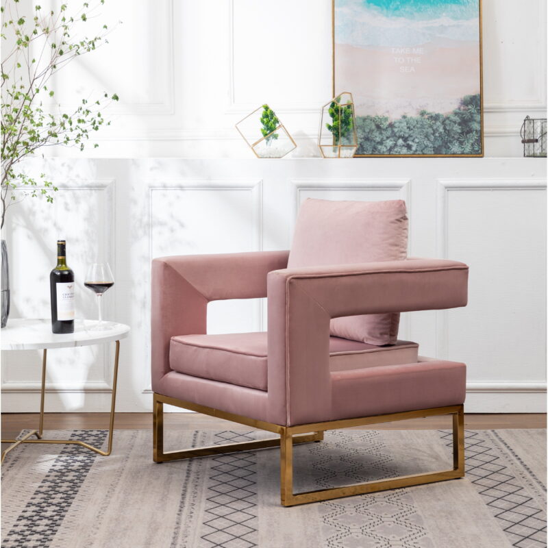 Roundhill Furniture Lenola Contemporary Upholstered Accent Arm Chair, Pink - Image 4