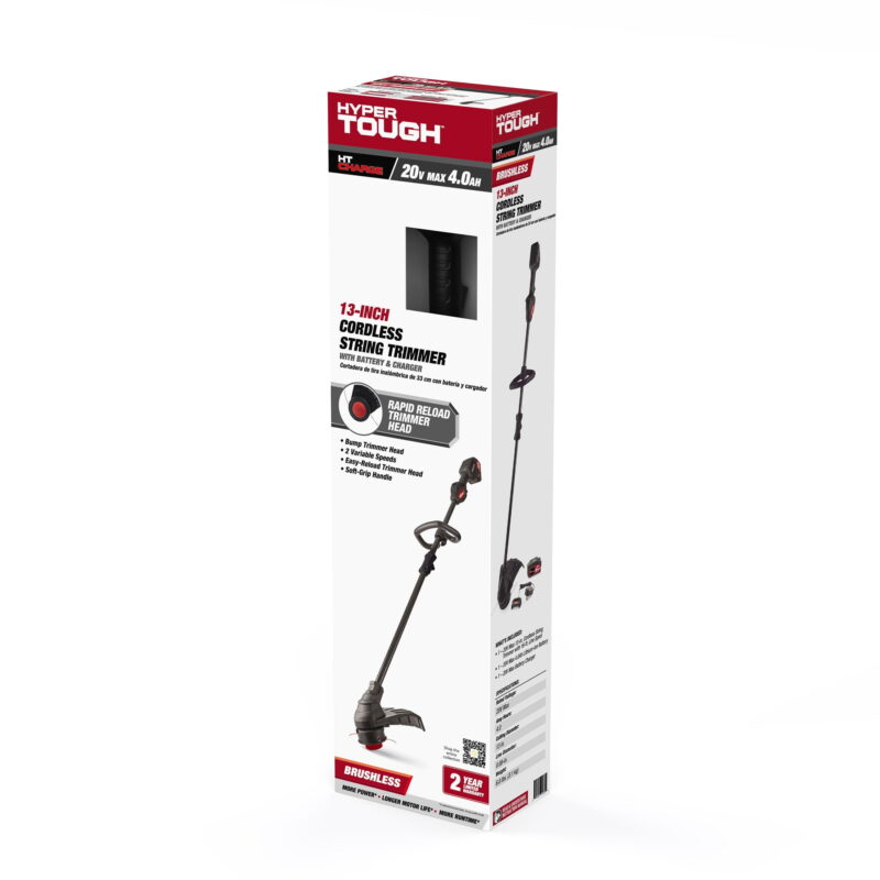 Hyper Tough 20V 13" Brushless String Trimmer with Rapid Reload Trimmer Head, HT22-401-03-02 - Image 2