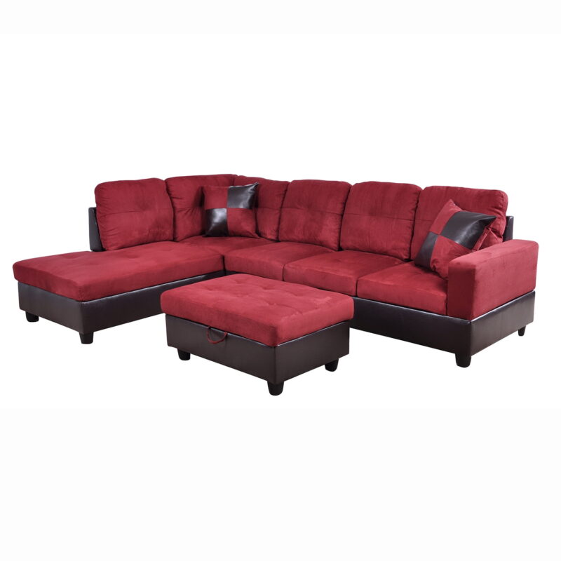 Hommoo Flannel&PVC L Shaped Sectional Sofa, Sectional Couch Sofa, Modern Living Room Furniture Sets, Red(No Ottoman) - Image 3