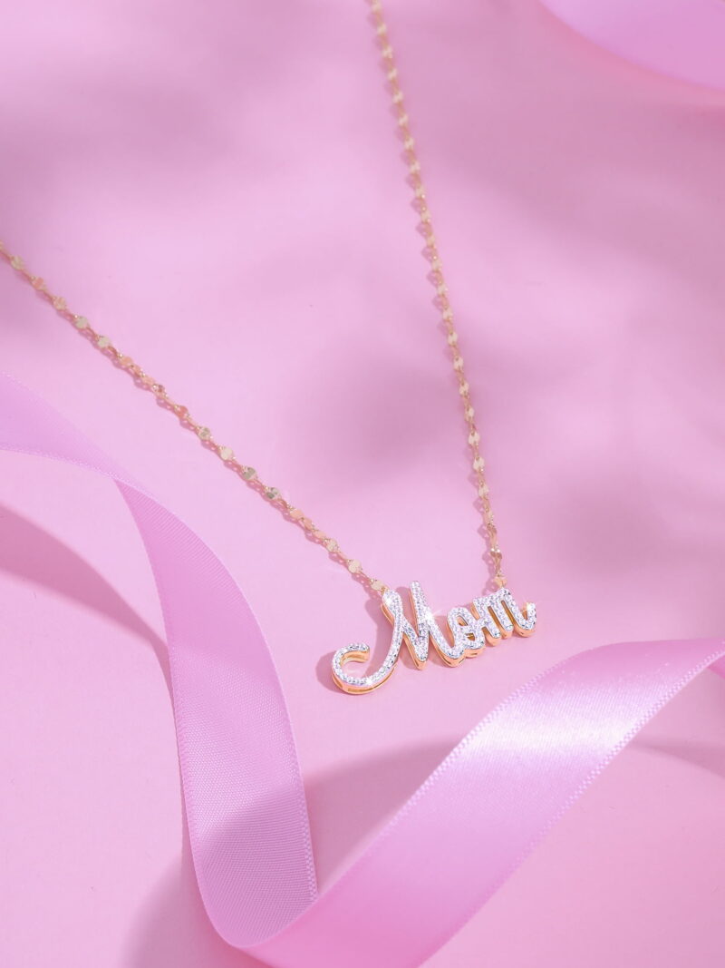 Brilliance Women's Gold and Rhodium Plated Sterling Silver Pave Mom CZ Necklace - Image 5