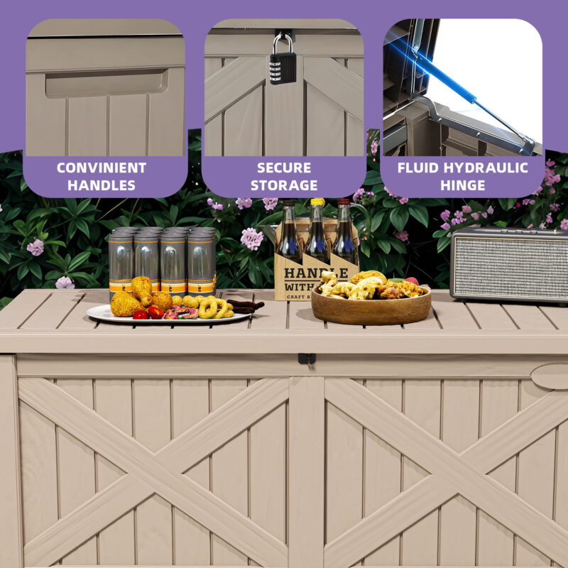 Uforic 120 Gallon Resin Outdoor Storage Box, Waterproof & Lockable , Light Brown - Image 4