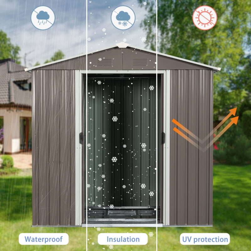 8FT x 4FT Outdoor Metal Storage Shed with Sliding Door and Foundation for Backyard, Patio - Image 4